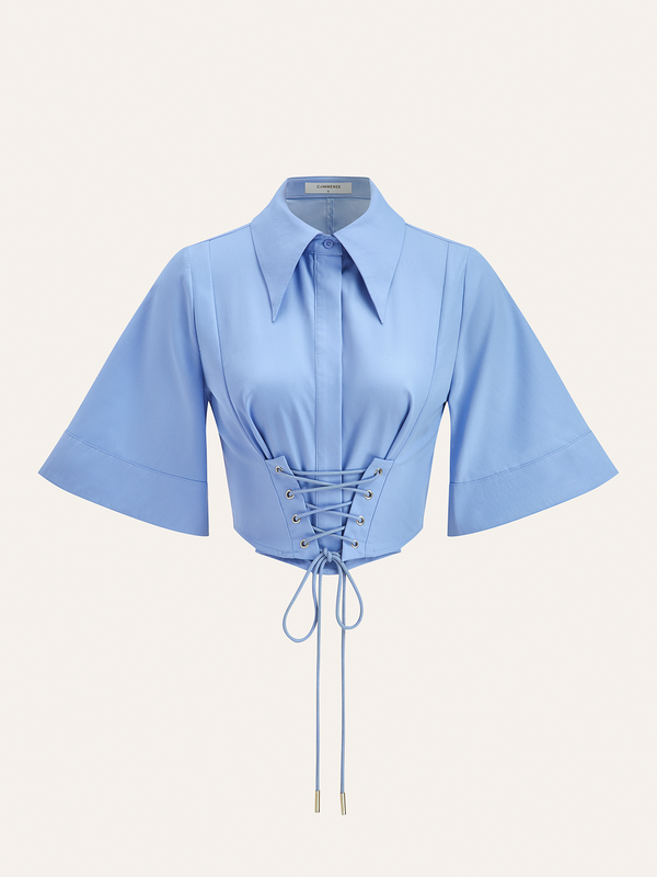 Bağcıklı Bel Geniş Kollu Kısa Bluz