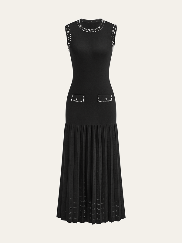 İnci İşlemeli Örgü Midi Elbise