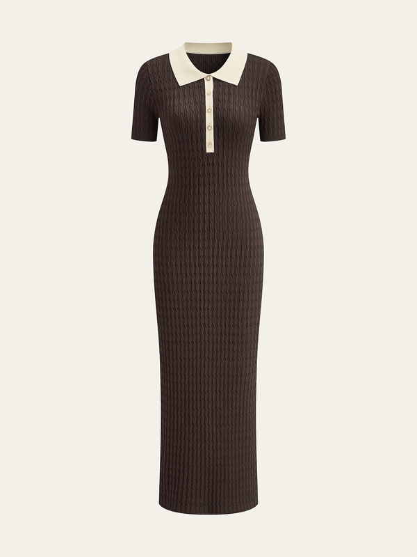 Kontrast Yaka Örgü Midi Elbise