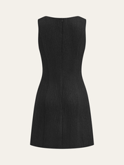 Tweed Kolsuz Düğmeli Mini Elbise