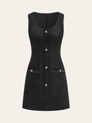 Tweed Kolsuz Düğmeli Mini Elbise