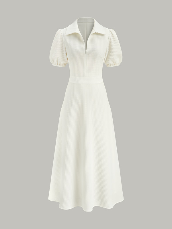 Dokulu Polo Yaka Midi Elbise