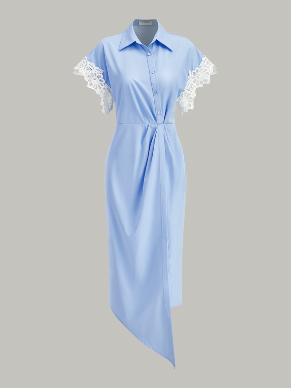 Dantel Kenarlı Asimetrik Etekli Gömlek Elbise