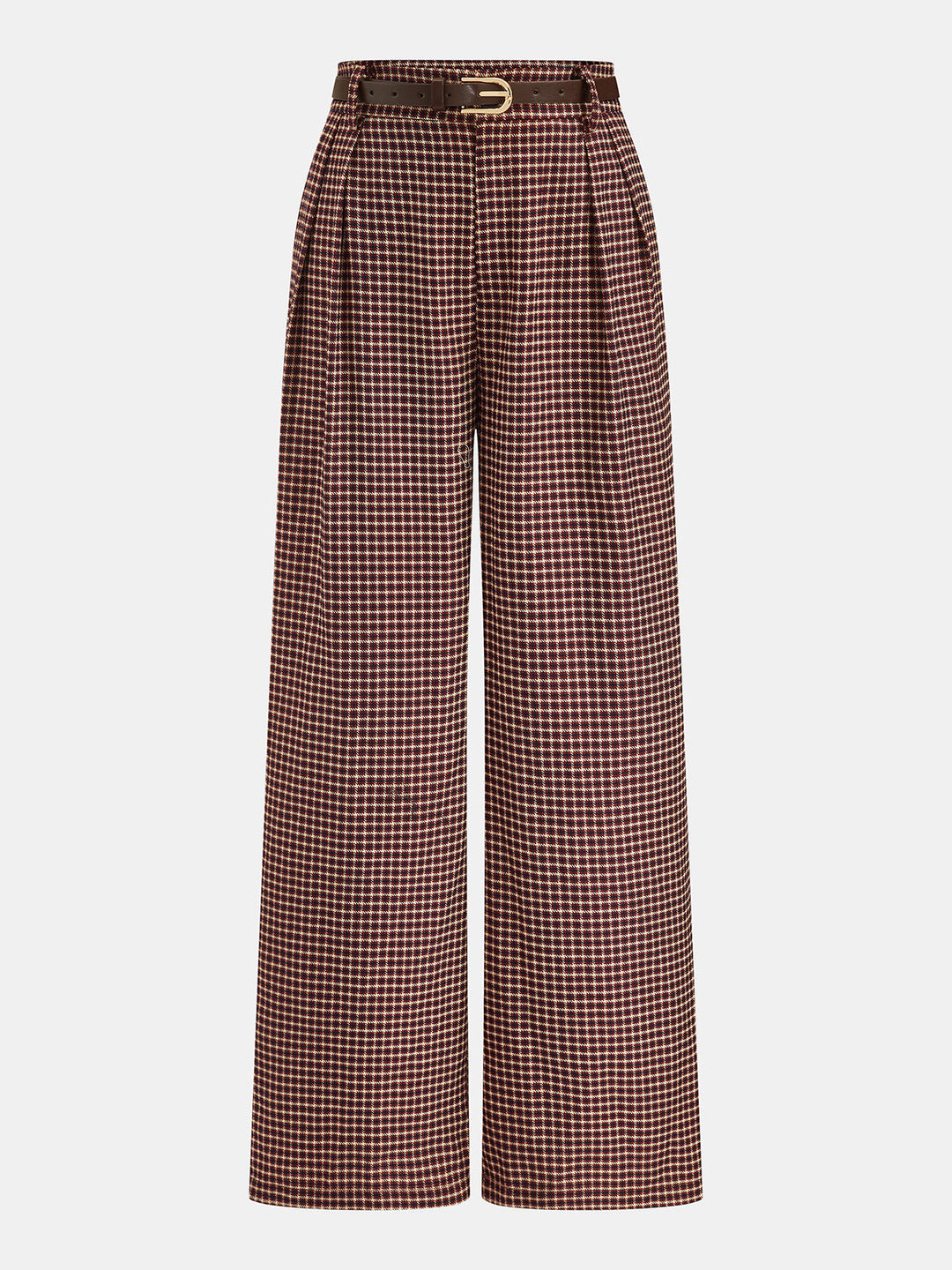 Ballanzia Kemerli Pileli Ekose Geniş Paça Pantolon