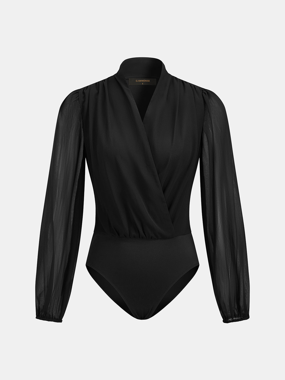 Ballanzia Kruvaze V Yaka Transparan Kollu Bodysuit
