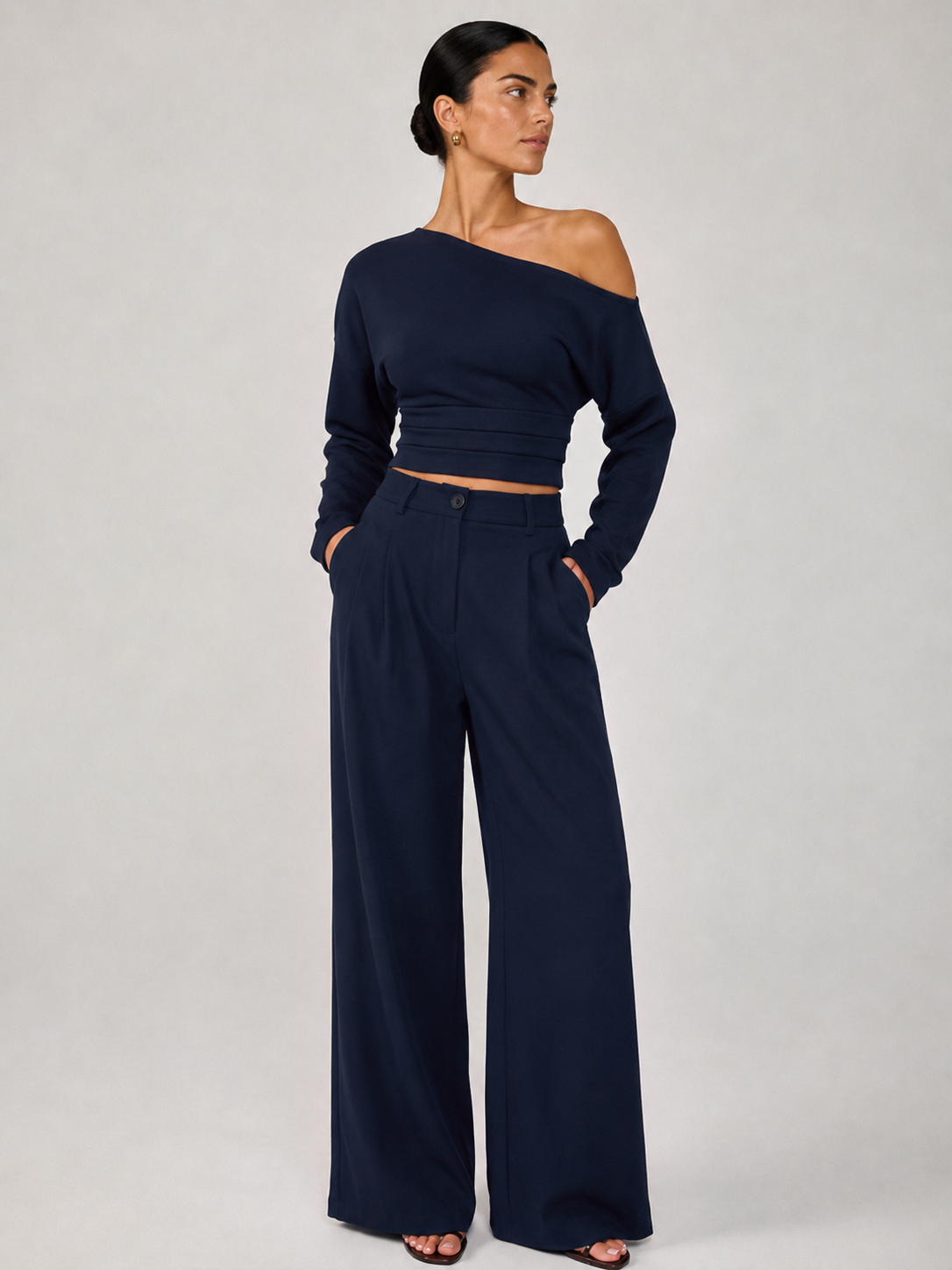 Ballanzia Düşük Omuz Crop Üst & Pantolon Takımı