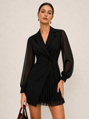 Ballanzia Transparan Kollu Pileli Blazer Elbise