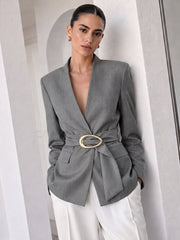 Ballanzia V Yaka Kemerli Kruvaze Blazer