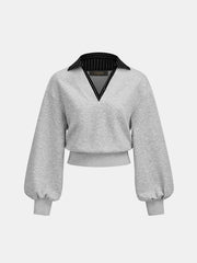 Ballanzia Çizgili Yakalı V Yaka Sweatshirt