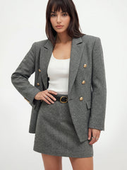 Ballanzia Balıksırtı Kruvaze Yün Karışımlı Blazer