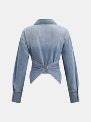 Ballanzia Çapraz Bel Detaylı Uzun Kollu Denim Gömlek