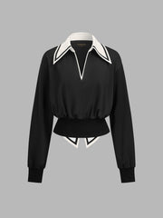 Ballanzia Kontrast Yakalı Crop Bluz