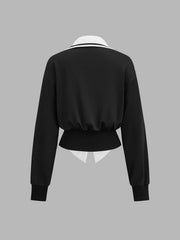 Ballanzia Kontrast Yakalı Crop Bluz