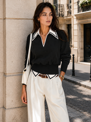 Ballanzia Kontrast Yakalı Crop Bluz