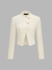 Ballanzia Hakim Yakalı Asimetrik Düğmeli Crop Blazer