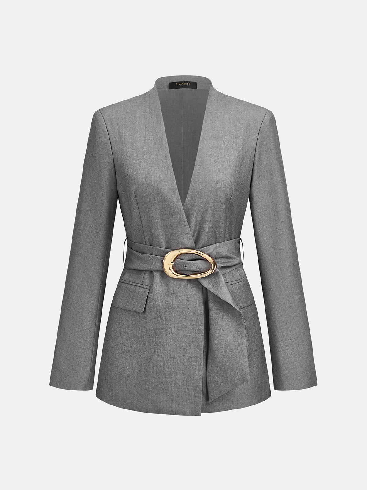 Ballanzia V Yaka Kemerli Kruvaze Blazer