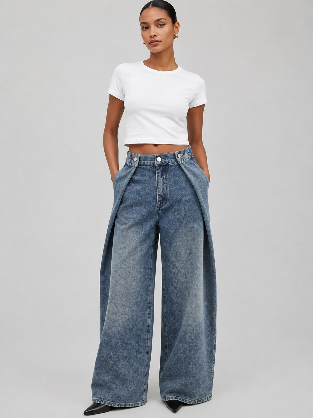 Ballanzia Katman Detaylı Geniş Paça Denim Pantolon