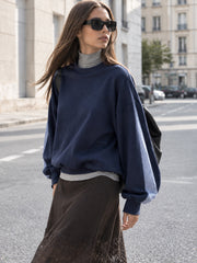 Ballanzia Çizgili Panel Kollu Düşük Omuz Sweatshirt