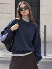 Ballanzia Çizgili Panel Kollu Düşük Omuz Sweatshirt