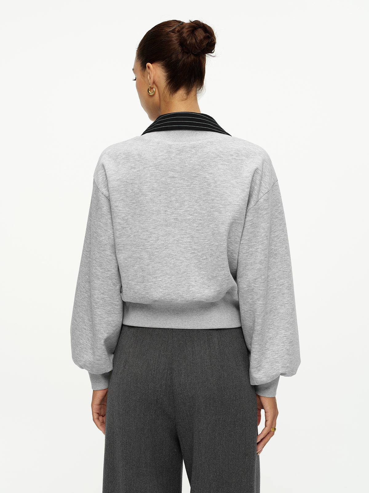 Ballanzia Çizgili Yakalı V Yaka Sweatshirt