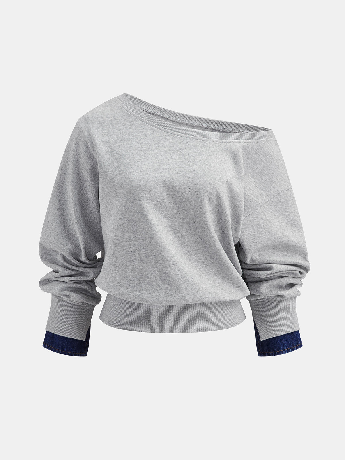 Ballanzia İki Kullanımlı Denim Manşetli Düşük Omuz Sweatshirt