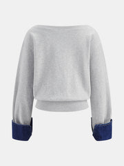 Ballanzia İki Kullanımlı Denim Manşetli Düşük Omuz Sweatshirt