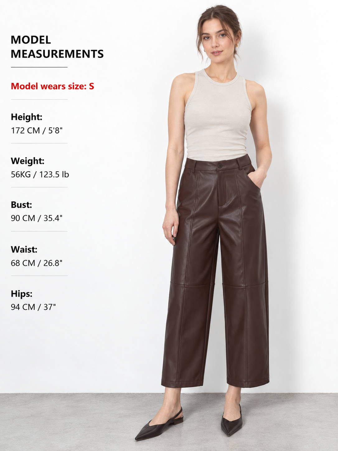 Ballanzia Dikiş Detaylı Suni Deri Crop Düz Paça Pantolon