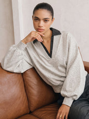 Ballanzia Çizgili Yakalı V Yaka Sweatshirt