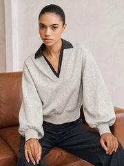 Ballanzia Çizgili Yakalı V Yaka Sweatshirt