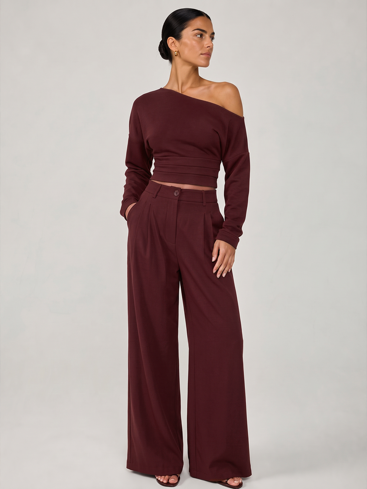 Ballanzia Düşük Omuz Crop Üst & Pantolon Takımı