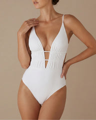 Beyaz Bralet Dokulu Tek Parça Mayo