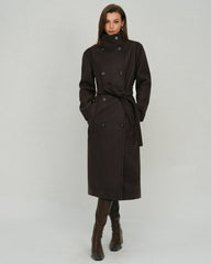 Kahve Kemerli Cepli Trench Kaban