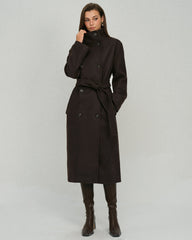 Kahve Kemerli Cepli Trench Kaban