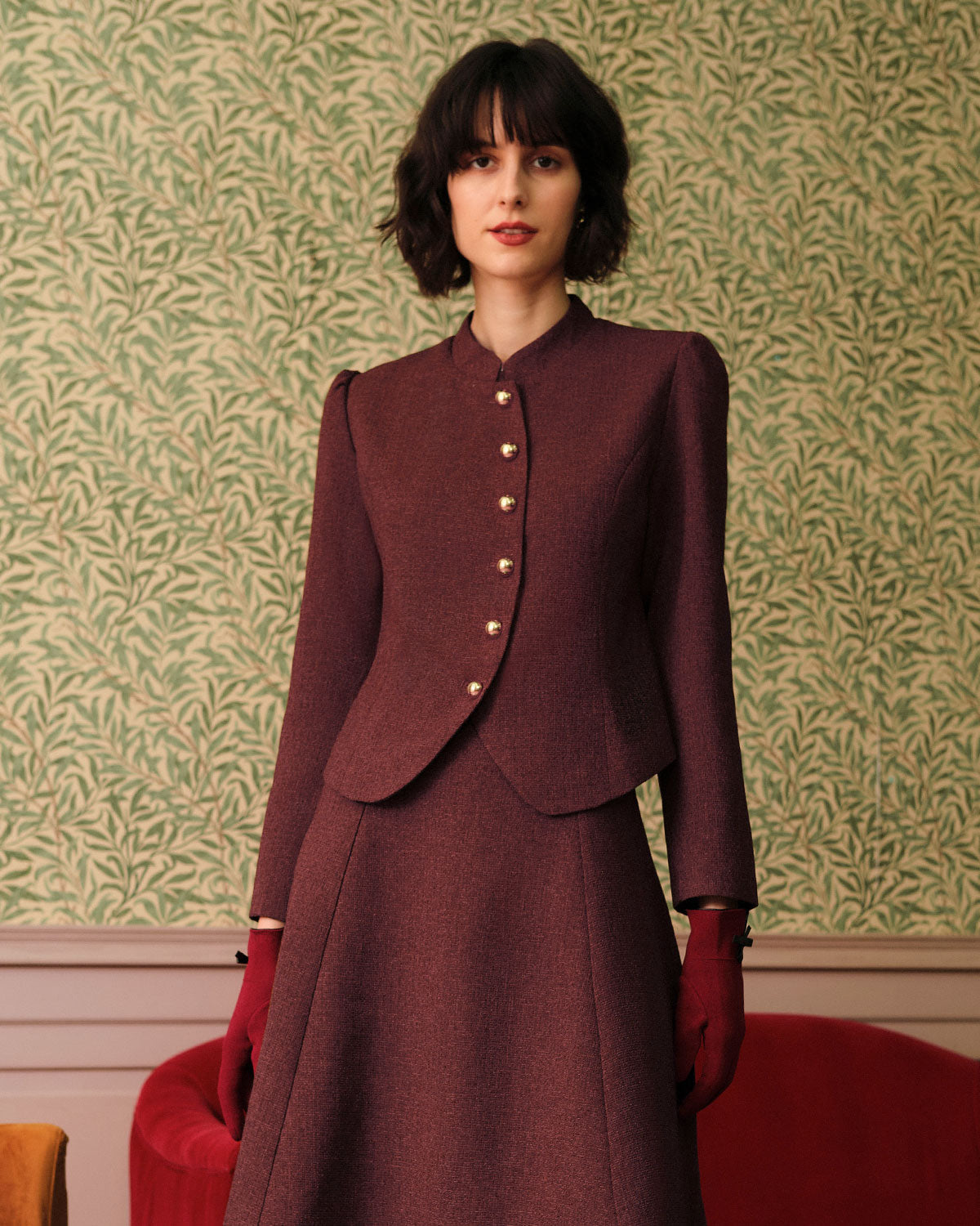 Bordo Retro Single-breasted Tüvit Ceket