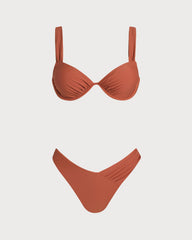 Kiremit Düz Renk Balenli Bikini Takımı