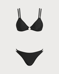 Siyah O Halka Detaylı Üçgen Bikini Takımı