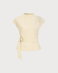 Kayısı Balıkçı Yaka Düşük Shoulder Bağlamalı Tişört