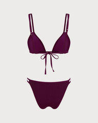Şarap Kırmızısı Simli Üçgen Bikini Takımı