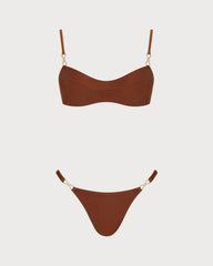 Karamel Payetli Üçgen Bikini Takımı