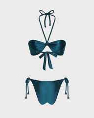 Yeşil Düz Renk Boyundan Bağlamalı Üçgen Bikini Takımı