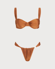 Karamel Kalp Yaka Balenli Bikini Takımı