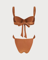 Karamel Kalp Yaka Balenli Bikini Takımı