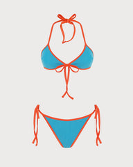 Mavi Boyundan Bağlamalı Contrasting Üçgen Bikini Takımı