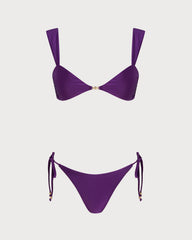 Mor Üçgen Büzgü Bağlamalı Bikini Takımı