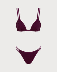 Şarap Kırmızısı Simli Üçgen Bikini Takımı