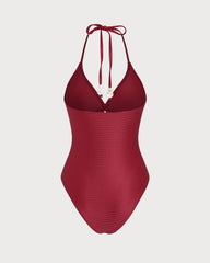 Kırmızı Boyundan Bağlamalı Bralet Tek Parça Mayo