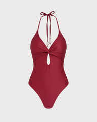 Kırmızı Boyundan Bağlamalı Bralet Tek Parça Mayo