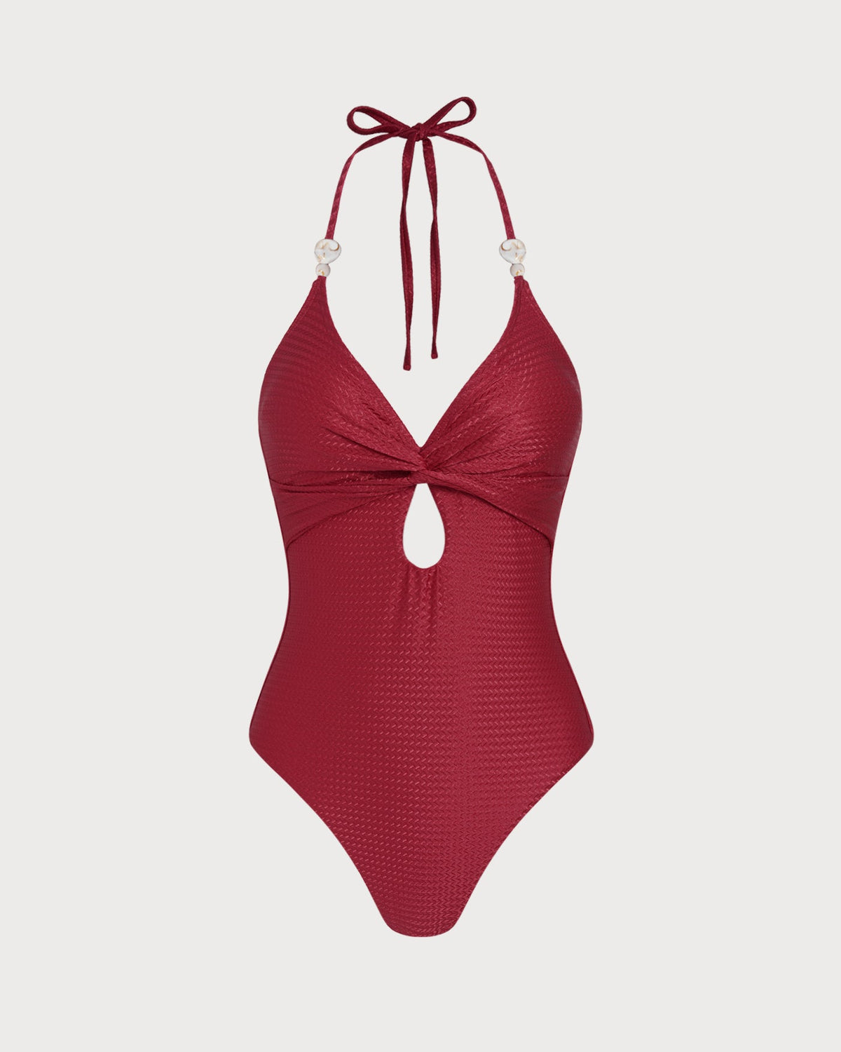 Kırmızı Boyundan Bağlamalı Bralet Tek Parça Mayo