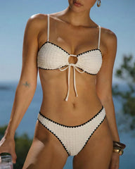 Beyaz Contrasting Bandeau Bikini Takımı