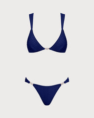 Saks Mavisi Dokulu Üçgen Bikini Takımı
